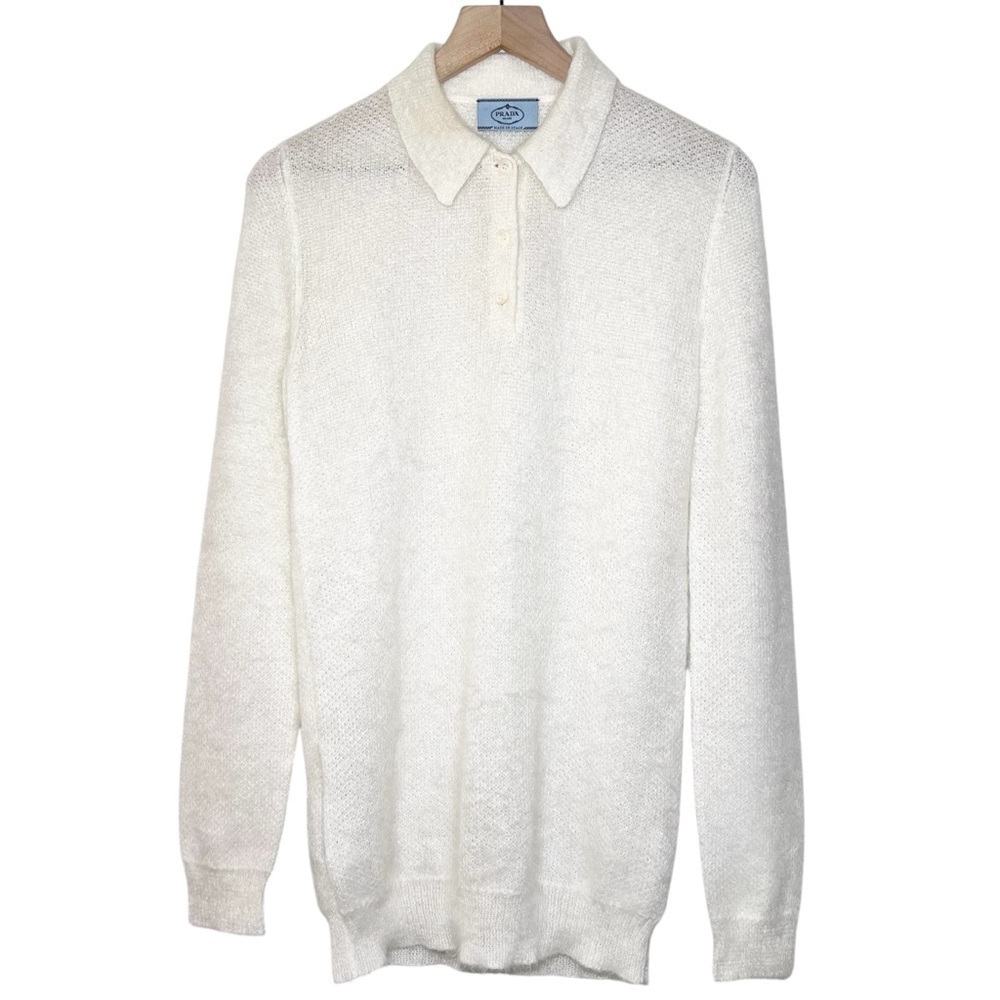 Prada Mohair Knit Polo Shirt in Ivory - Picture 2 of 10